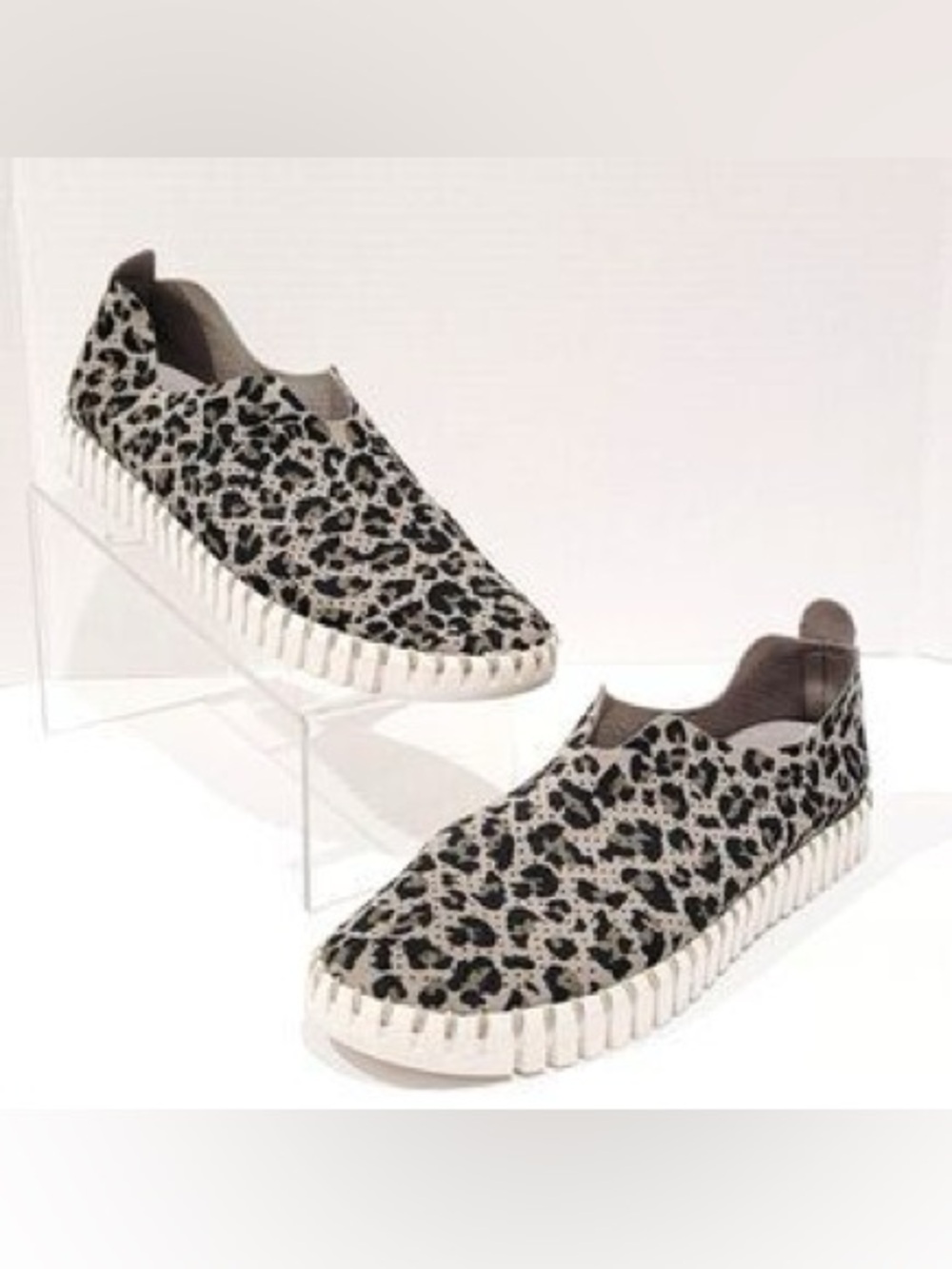 Ilse Jacobsen Tulip 139 Perforated Slip On Shoes Grey Leopard Print Size 39